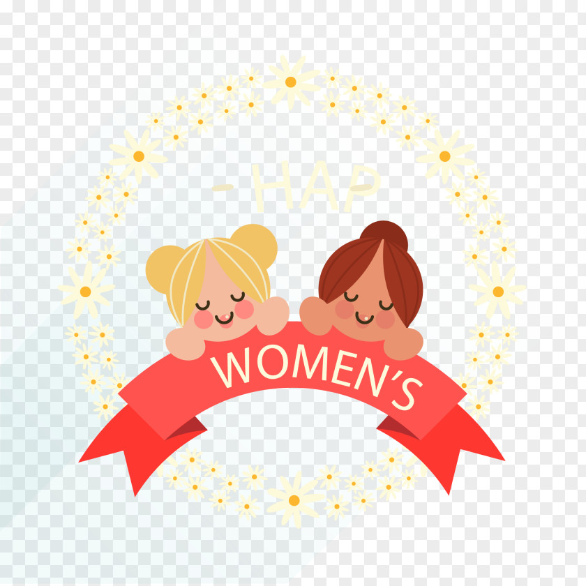 Vector Wreath And Two Girls Women's Day Euclidean PNG