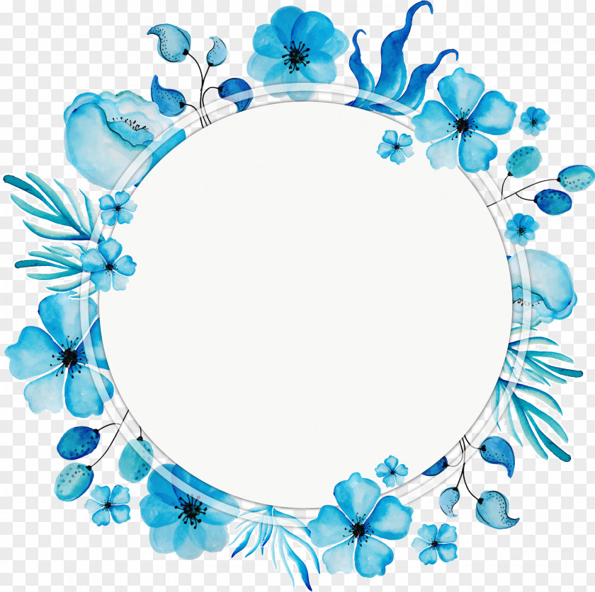 Watercolor Blue Wreath Title Box Flower PNG
