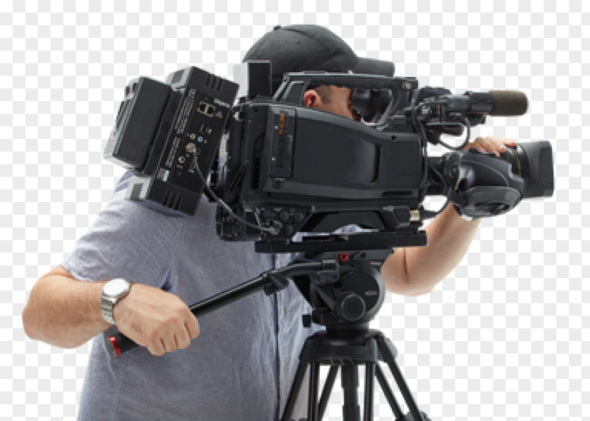 Camera With Tripod Operator Teleprompter Broadcasting Video Cameras PNG