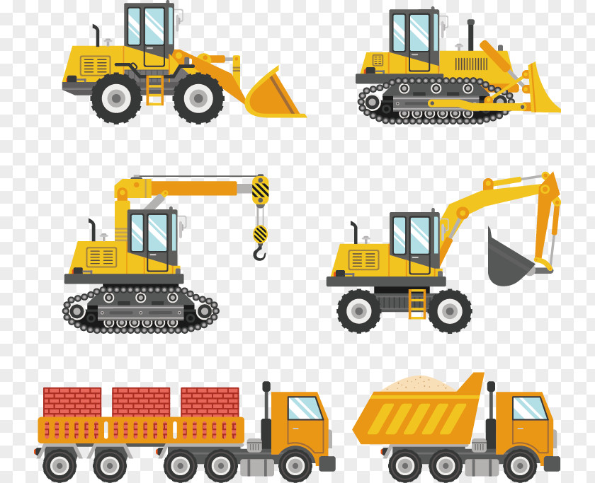 Vector Hand-painted Work Vehicle Sticker Excavator Wall Decal Truck PNG
