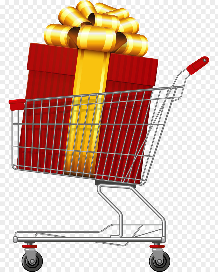 Vector Hand-painted Gift Shopping Car PNG