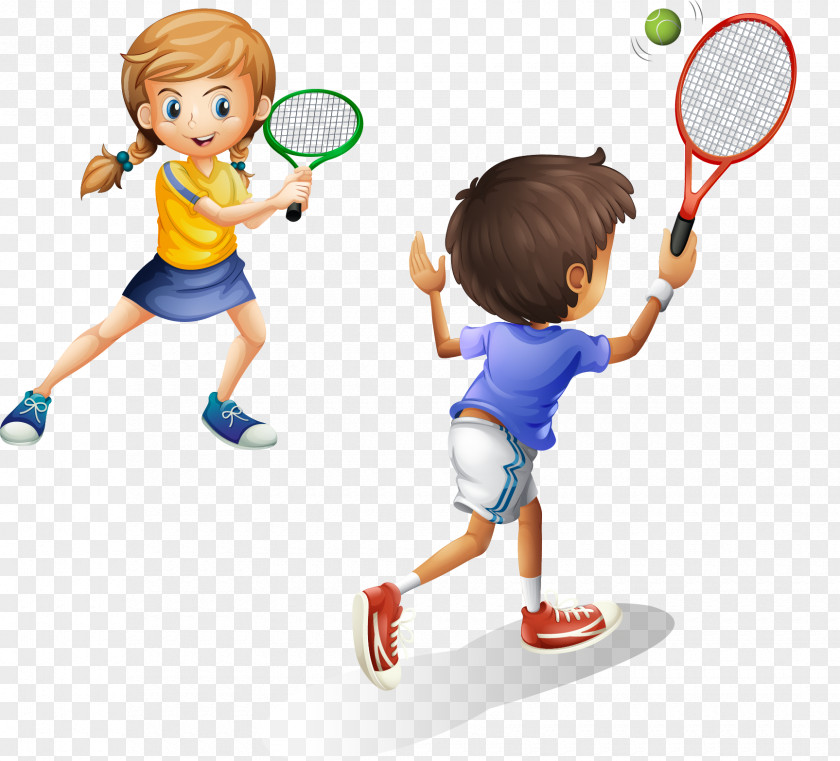Vector Hand-painted Cartoon Playing Tennis Royalty-free Clip Art PNG