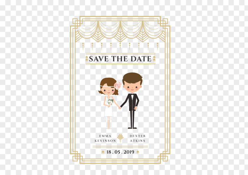 Bride And Groom Wedding Invitation Card Vector Material Cartoon Marriage PNG