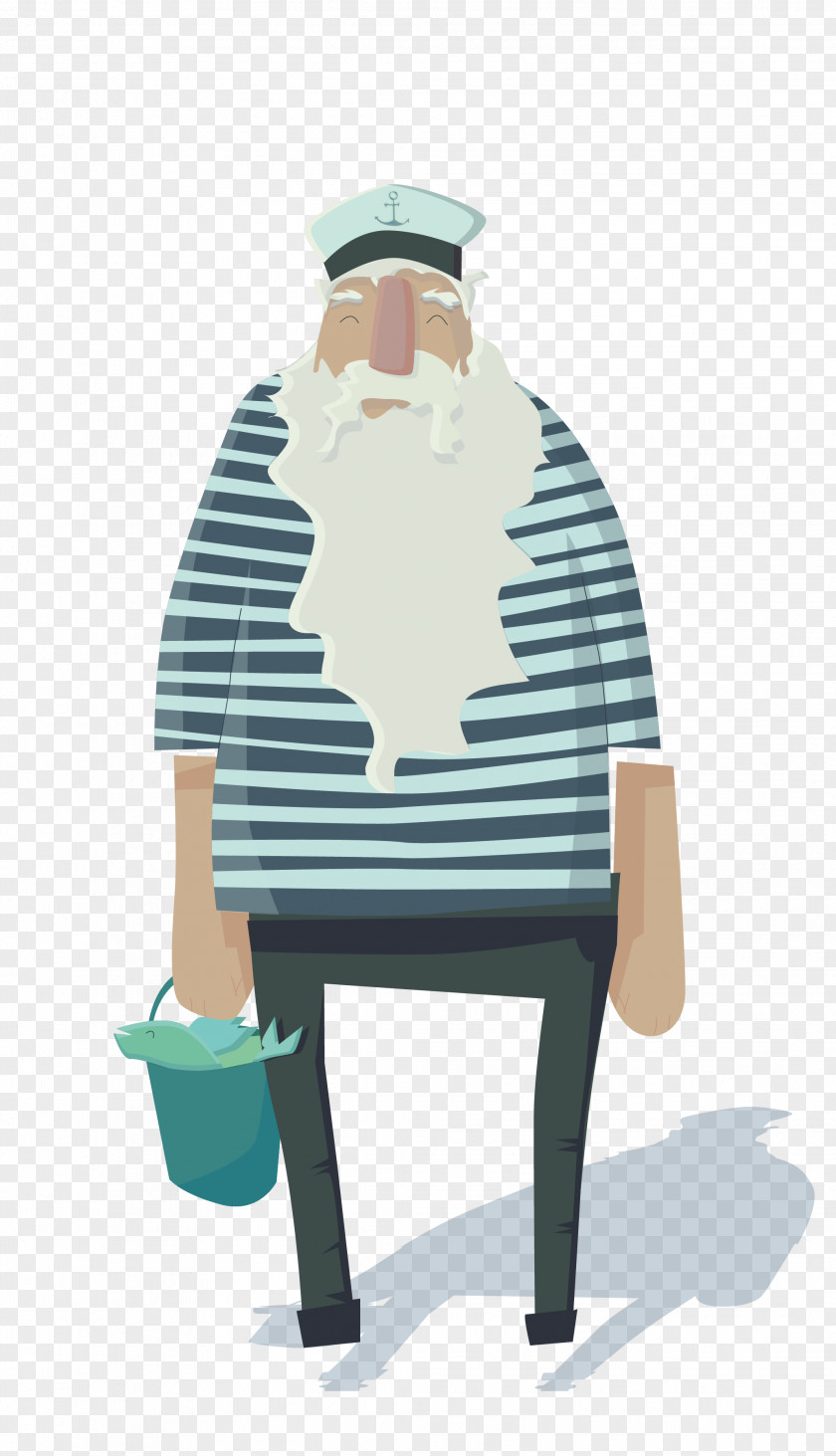 Vector Color Cartoon Cute Big Beard Grandfather Sailor Drawing Illustration PNG