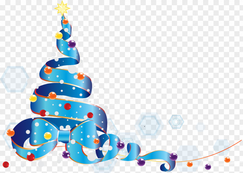 Blue Ribbon Christmas Tree Vector PNG