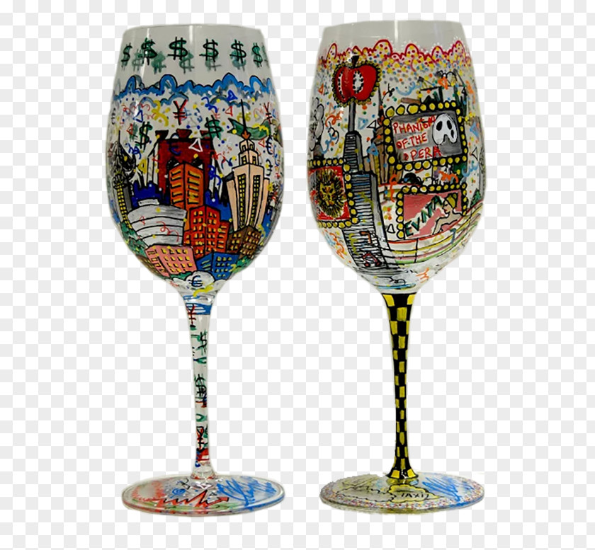 Hand Painted New York City Wine Glass Stemware Painting PNG