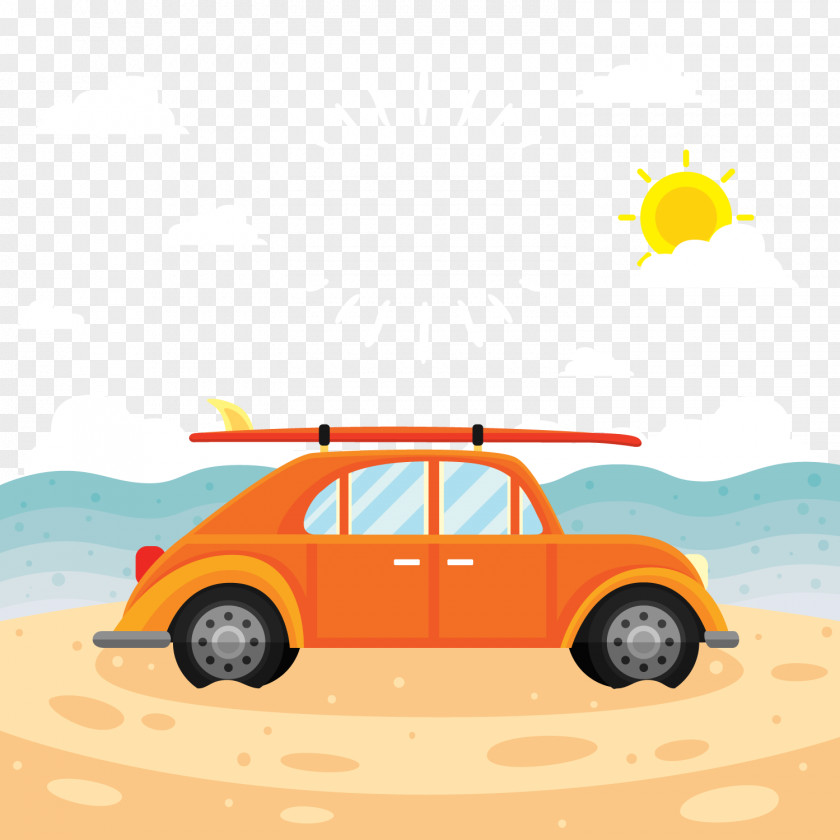 Seaside Surfing Private Car Vector PNG