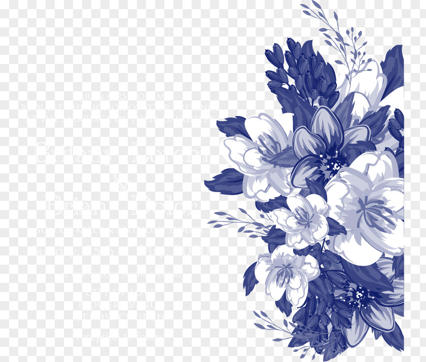 Vector Blue Flowers Wedding Invitations Invitation Floral Design Flower PNG