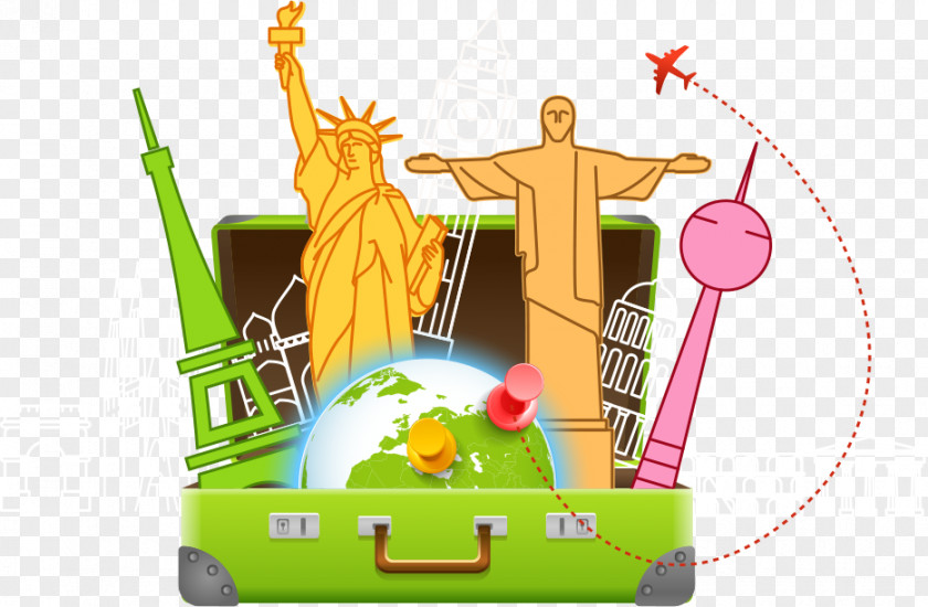 Vector Green Suitcase On The Statue Of Liberty Travel Bag PNG