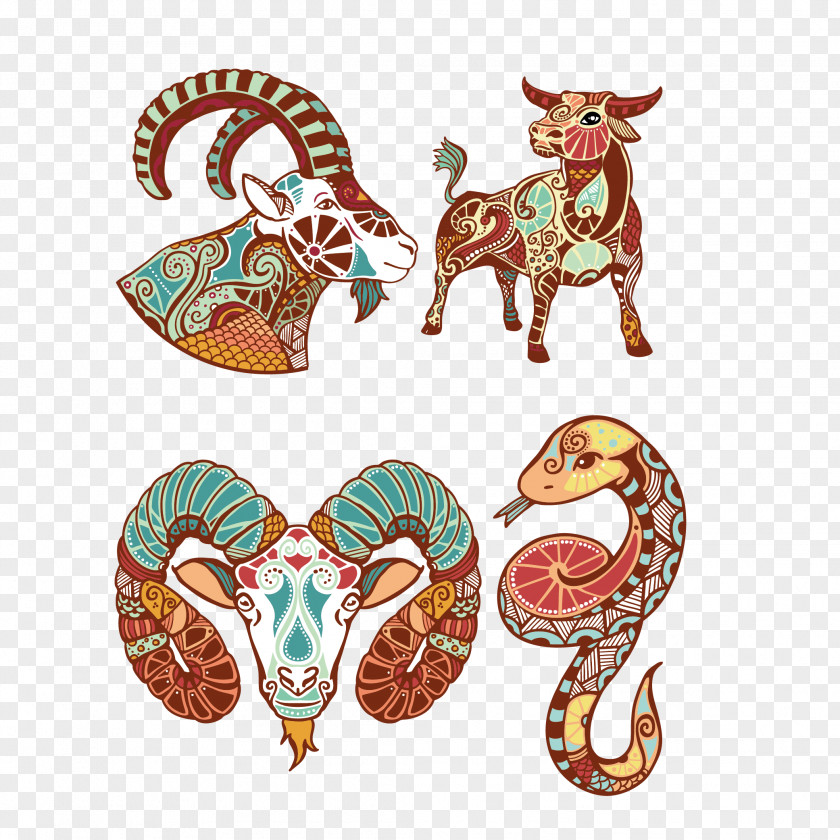 Zodiac Sheep Snake Cow Vector Material Aries: March 21-April 20 Astrological Sign Astrology PNG