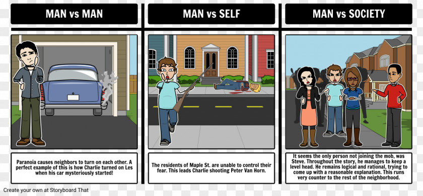 Twilight Zone Day Conflict Man Vs. Society Character Storyboard Technology PNG