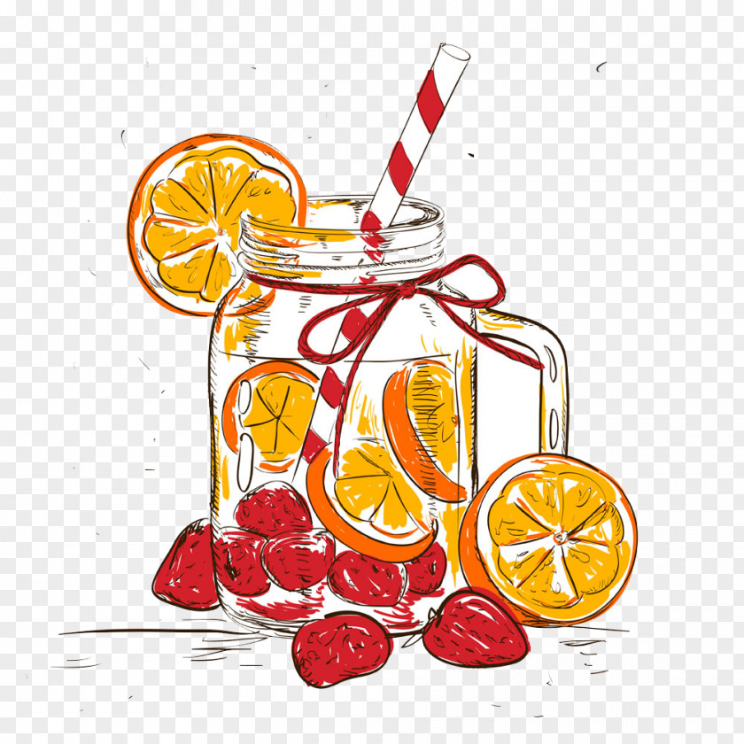 Hand-painted Lemon Strawberry Water Smoothie Sangria Detoxification Illustration PNG