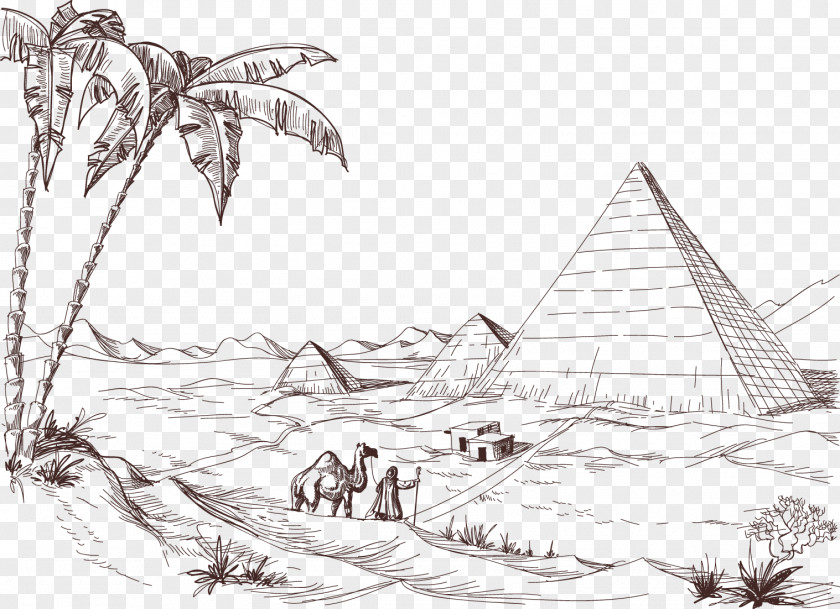 Pencil Sketch Pyramid Desert Drawing Landscape PNG