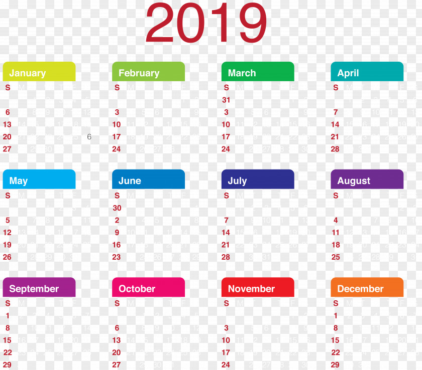 2019 Calendar Transparent Clip Art New Year PNG