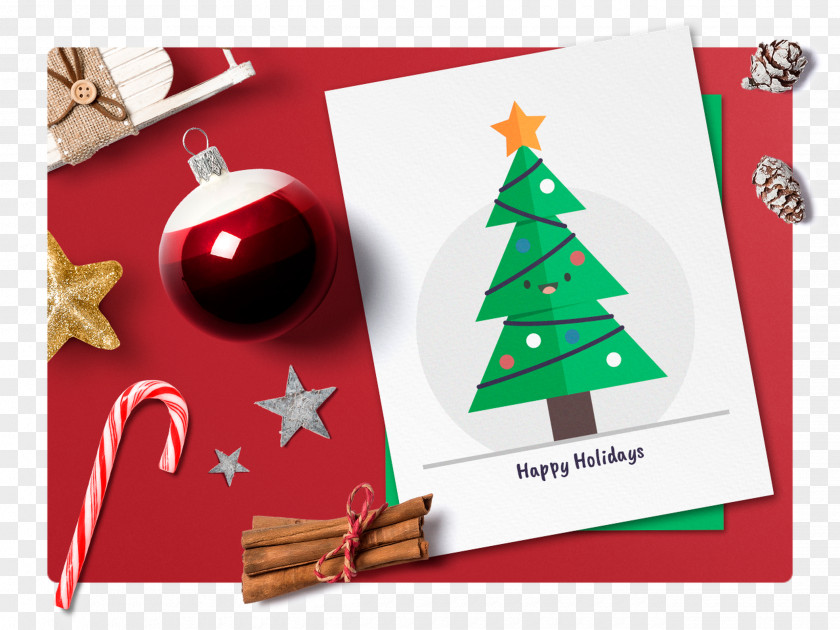 Holliday Card Mockup Wedding Invitation Christmas Tree Greeting & Note Cards PNG