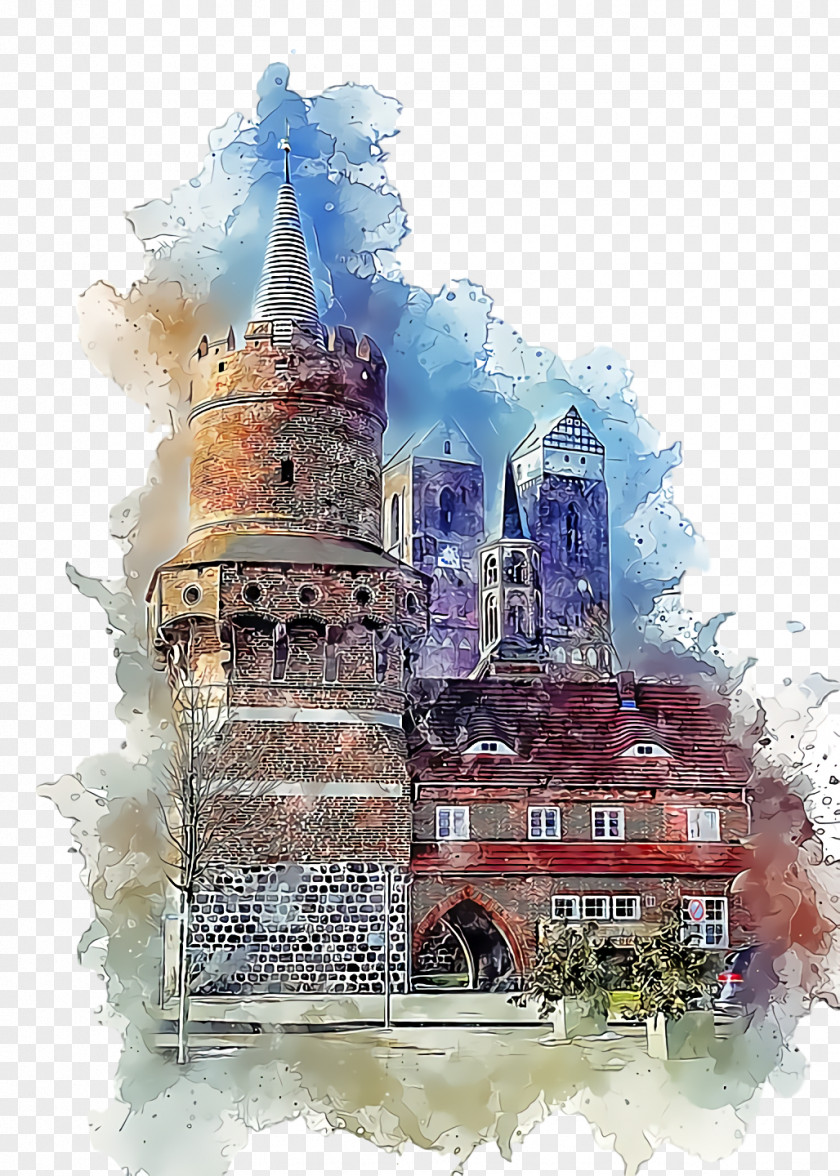 Watercolor Painting Klcc East Gate Tower Paint PNG