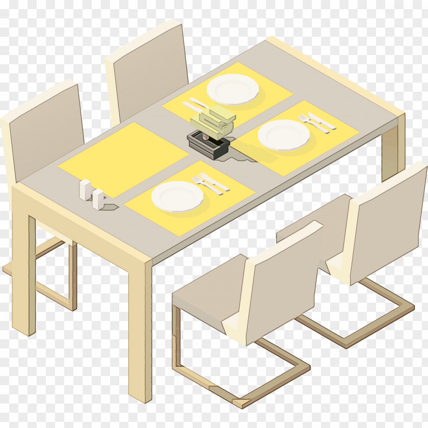 Coffee Table Yellow Watercolor Cartoon PNG