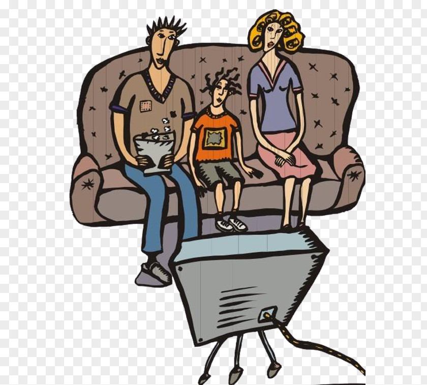 The Family Watched TV Television Cartoon Illustration PNG