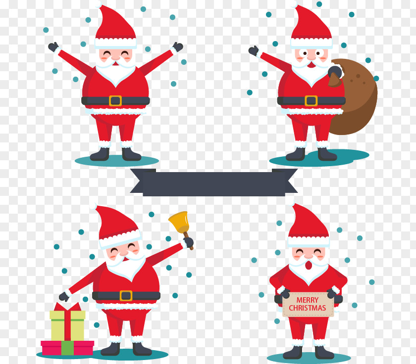Four Santa Claus Christmas Ornament Gift Clip Art PNG