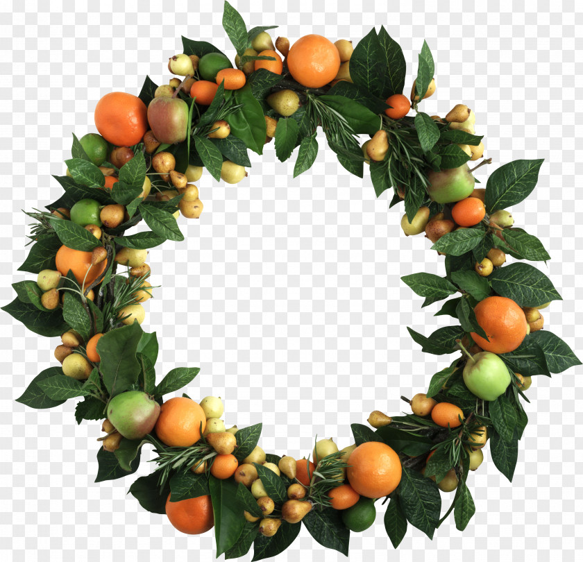 Green Wreath Fruit Christmas Clip Art PNG