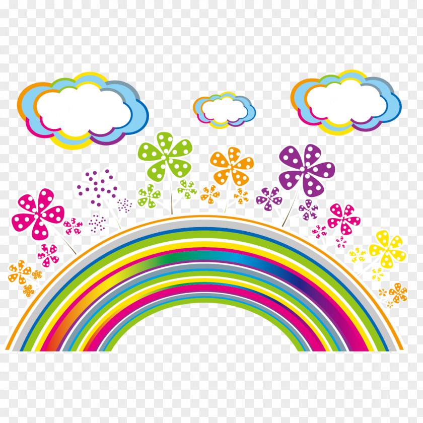 Flowers On Rainbow Drawing PNG