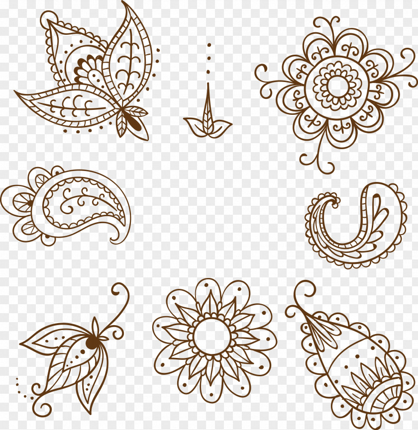 Hand-painted Style Henna Tattoo Mehndi Pattern PNG