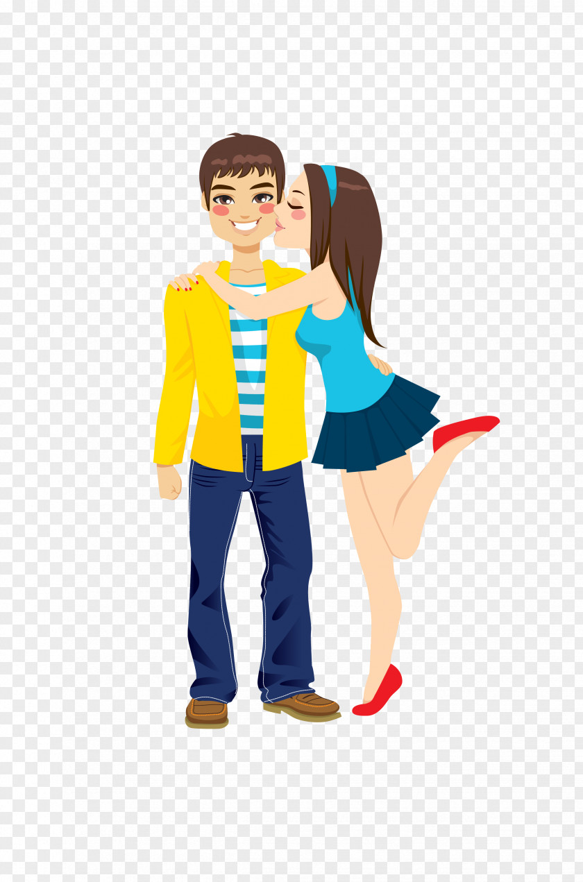Vector Color Cartoon Love Couple Girlfriend Boyfriend Kiss Romance Clip Art PNG