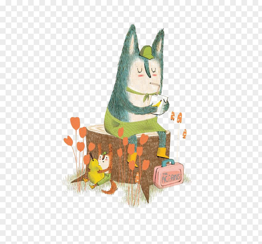 Fox Sitting On The Wooden Pier Illustrator Drawing Art Painting Illustration PNG