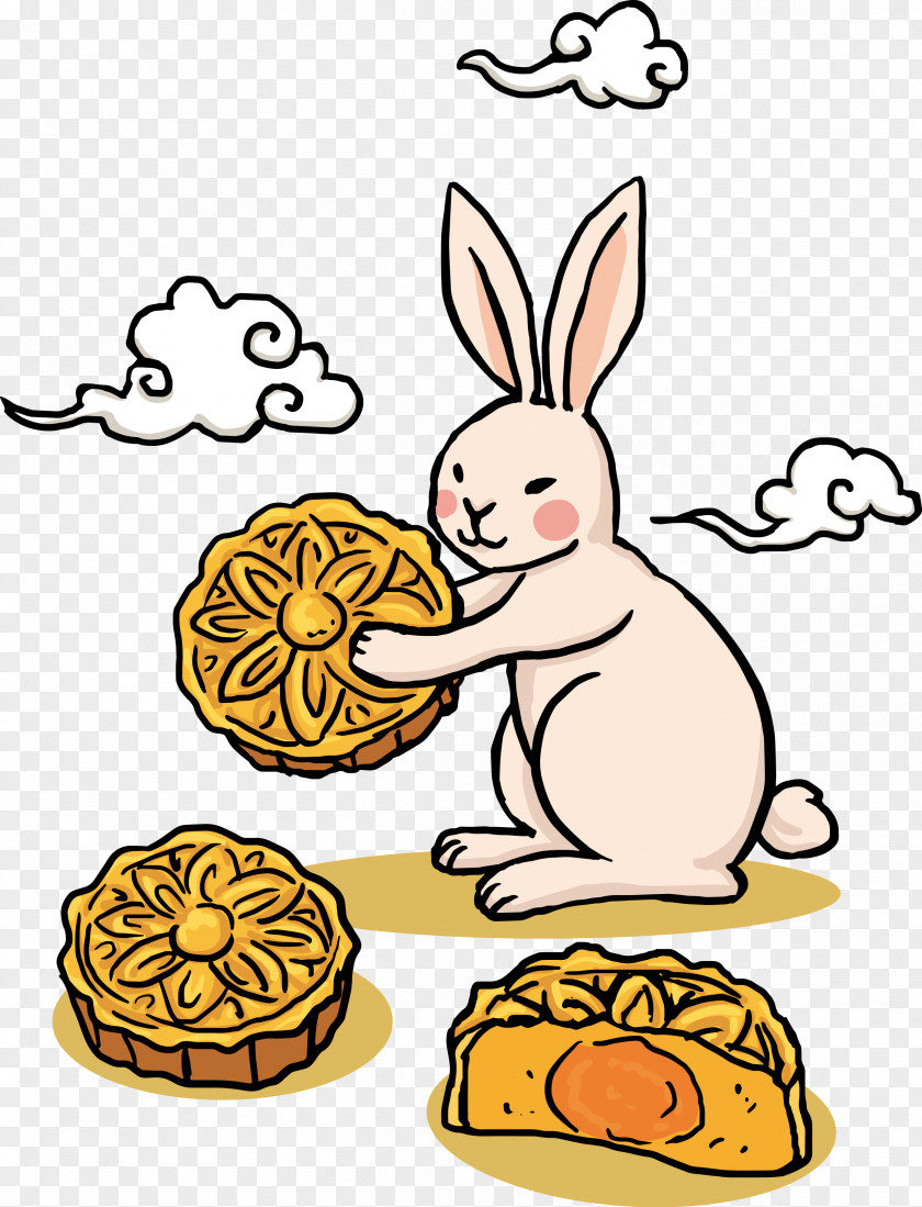 Vector Cartoon Rabbit Moon Cake Mooncake Mid-Autumn Festival Chinese New Year PNG