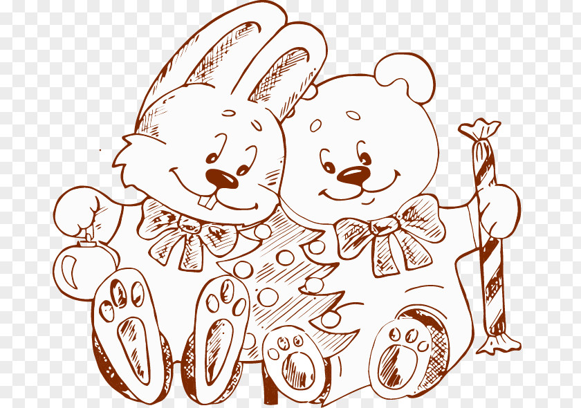 Bear Doll Painted Brown Bunny Lines Drawing Illustration PNG