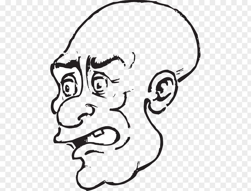 Cartoon Bald Old Man Caricature Black And White Clip Art PNG