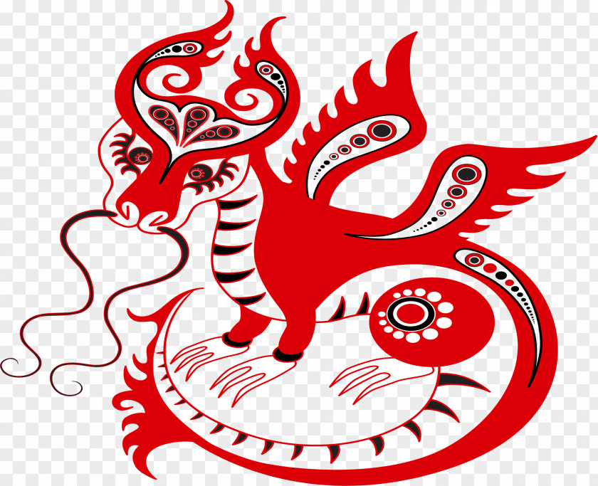 Chinese Red Fire Dragon Totem PNG