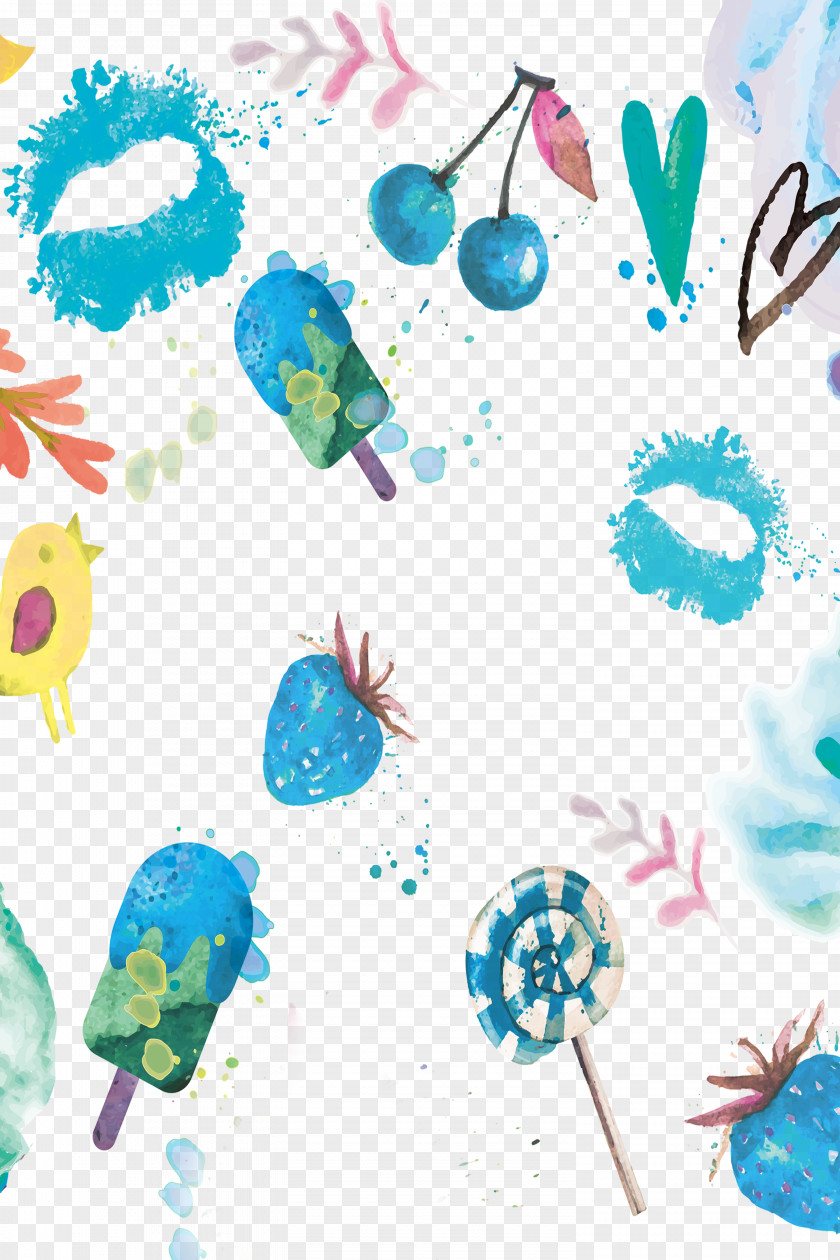 Blue Hand Painted Puddle Fruit Candy Background Watercolor Painting Summer PNG