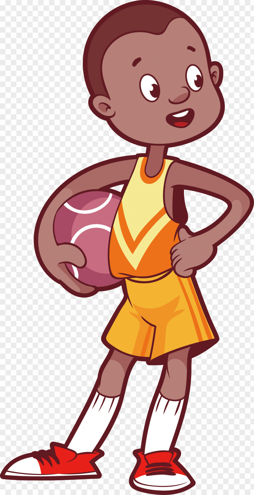 Little Boy Playing Basketball Vector Cartoon Child Illustration PNG