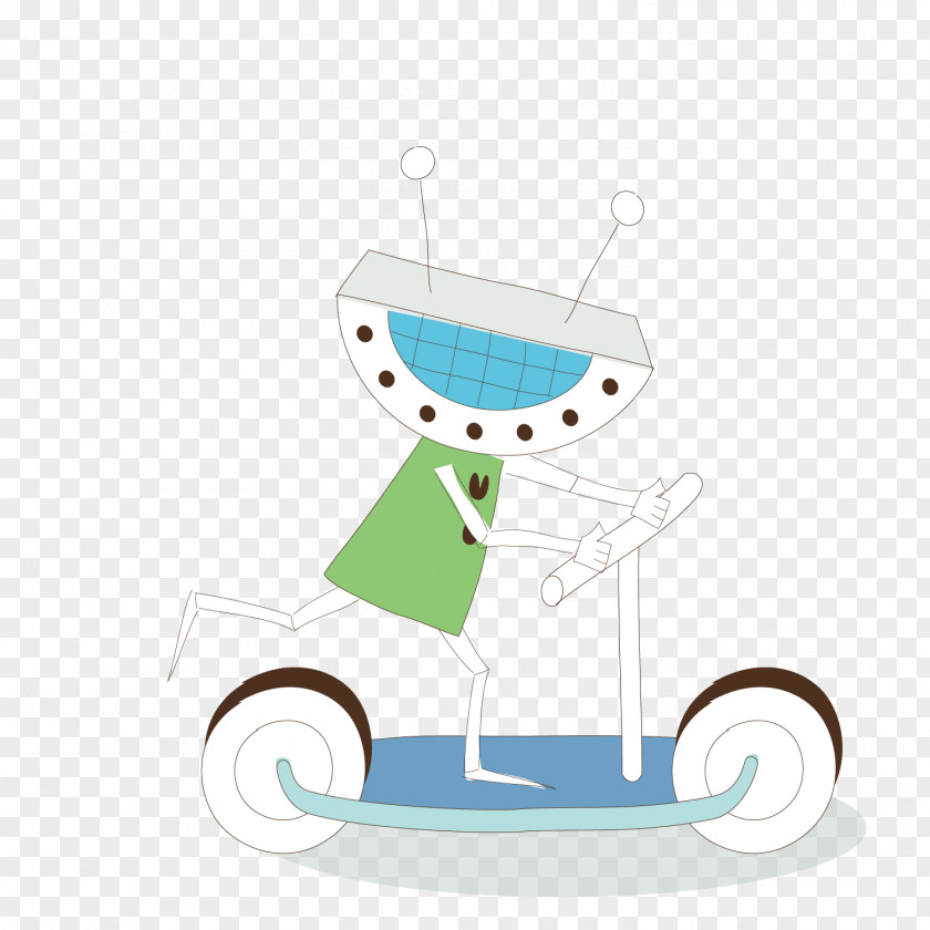 Riding A Scooter For Robot Cartoon Illustration PNG