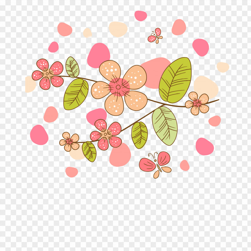 Simple Hand-painted Flowers Cartoon Butterfly Background PNG