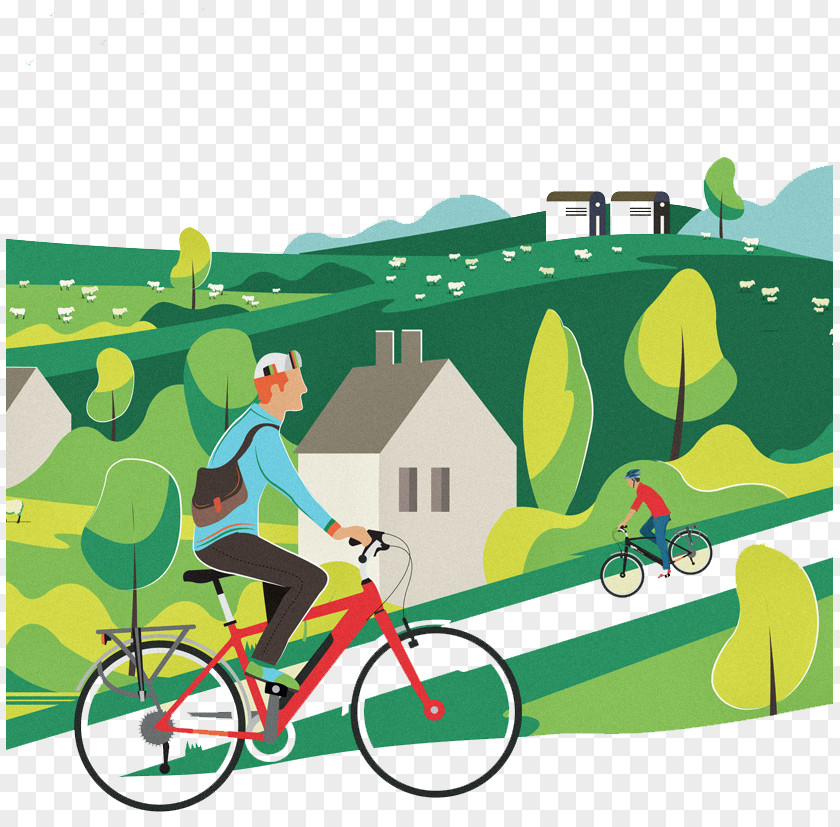 Cycling In Mountain Road Visual Arts Illustrator Digital Illustration Bicycle PNG