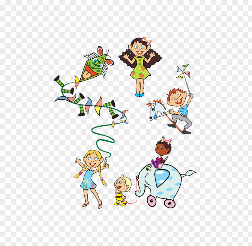 Flying A Kite Cartoon Cute Kids Child Illustration PNG
