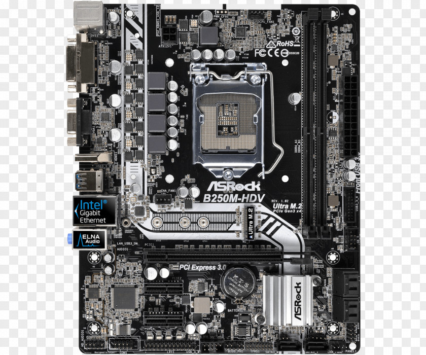 Intel LGA 1151 MicroATX Motherboard ASRock B250M Pro4 PNG