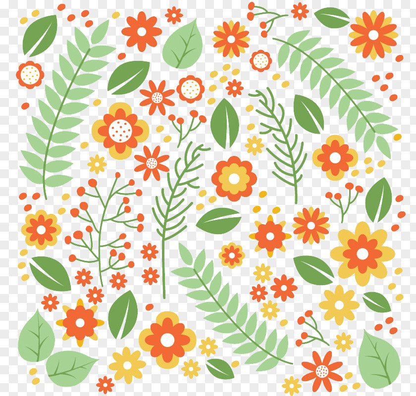 Vector Material Cartoon Flowers Seamless Background Flower Leaf Pattern PNG