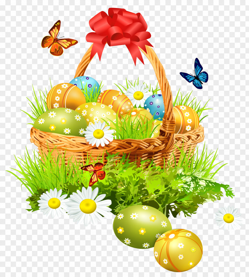 Easter Basket With Eggsand Butterflies Clipart Picture Computer File PNG