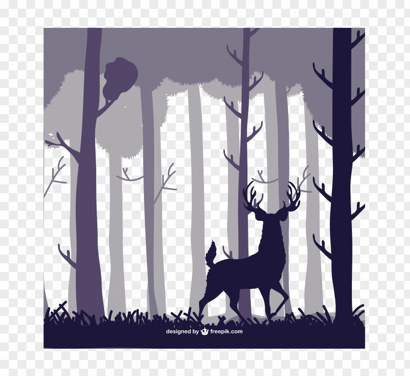 Forest Trees Deer,Silhouette Illustration Deer Silhouette PNG