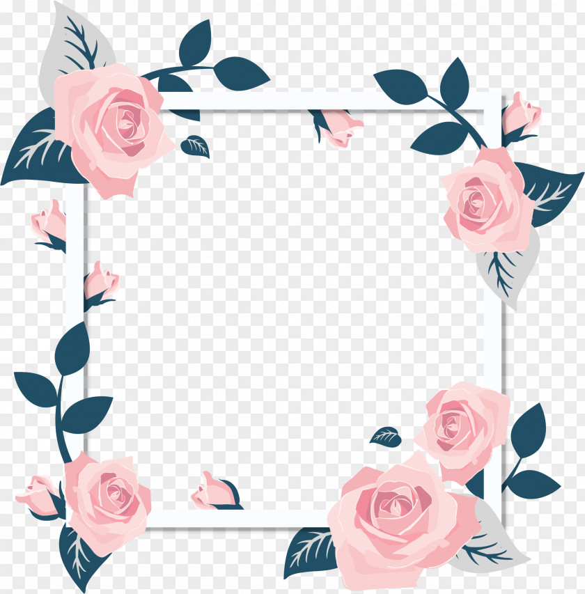 Romantic Valentine's Day Rose Flower Bunny Border Damask Wedding Invitation Pink PNG