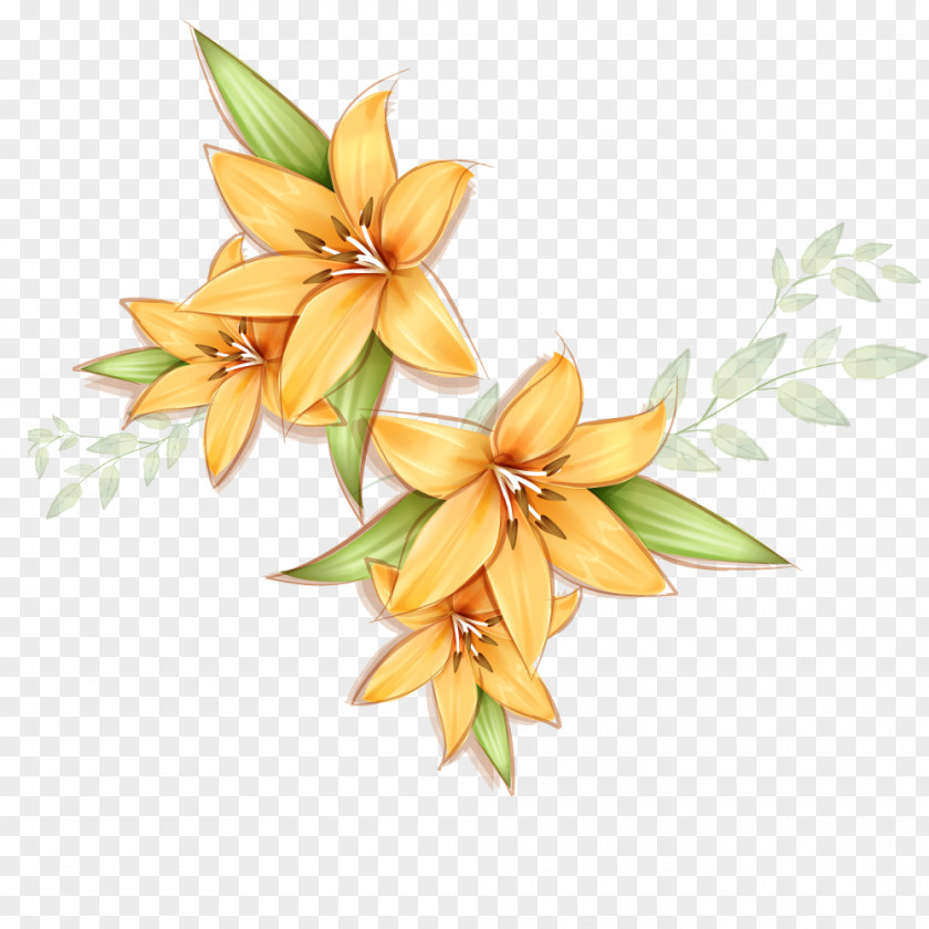 Creative Hand-painted Lily Yellow Flowers Flower Lilium Petal PNG