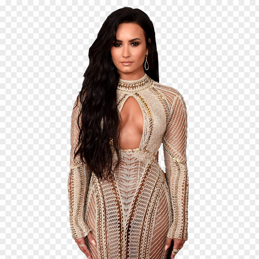 Demi Lovato Dress Sleeve Shoulder Beige Brown PNG