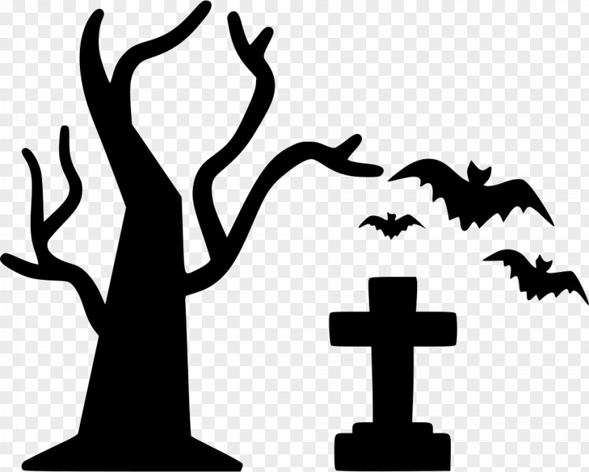 Happy Blackandwhite Halloween Tree Silhouette PNG