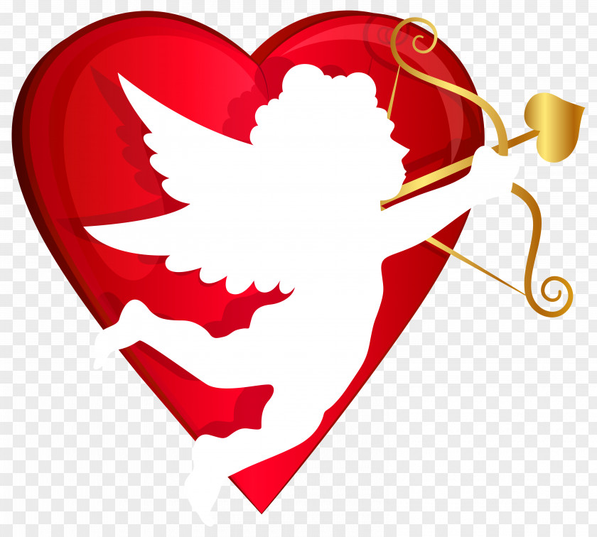 Red Heart And Cupid Transparent PNG Clip Art Image Valentine's Day PNG