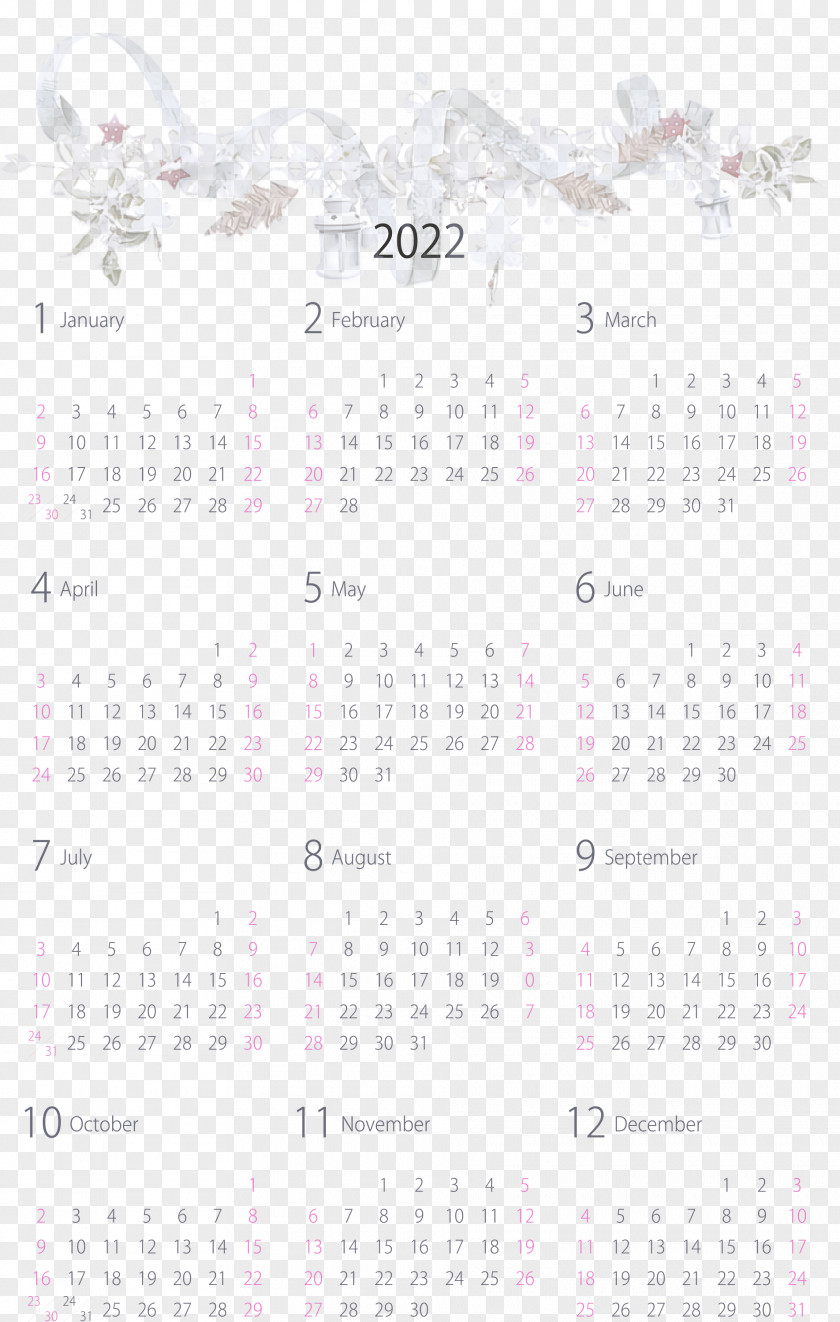 2022 Yearly Calendar Printable PNG