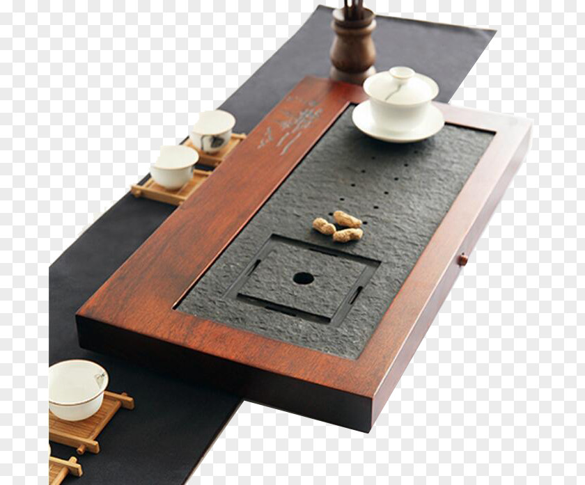 Black Stone Wood Tea Tray Coffee Table PNG