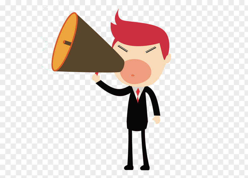 Cartoon Man Shouting Suit Megaphone Clip Art PNG